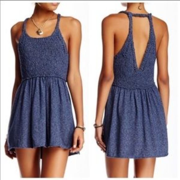 Free People Mountain View Crochet Tunic Dress Navy Size Small - Picture 1 of 6